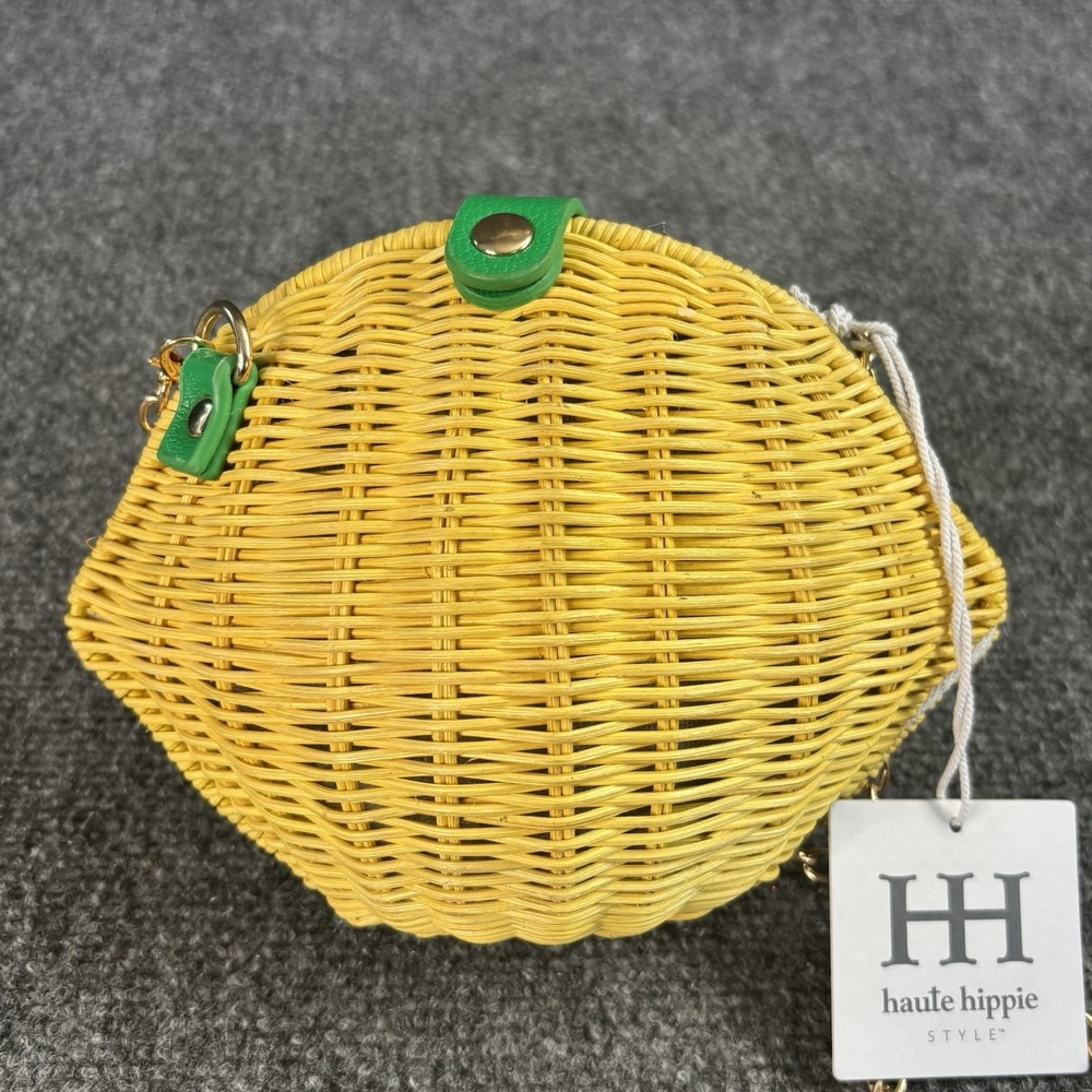 🍋NWT Haute Hippie Yellow Lemon Wicker Viral Tok Citrus Bag Small - Picture 3 of 8